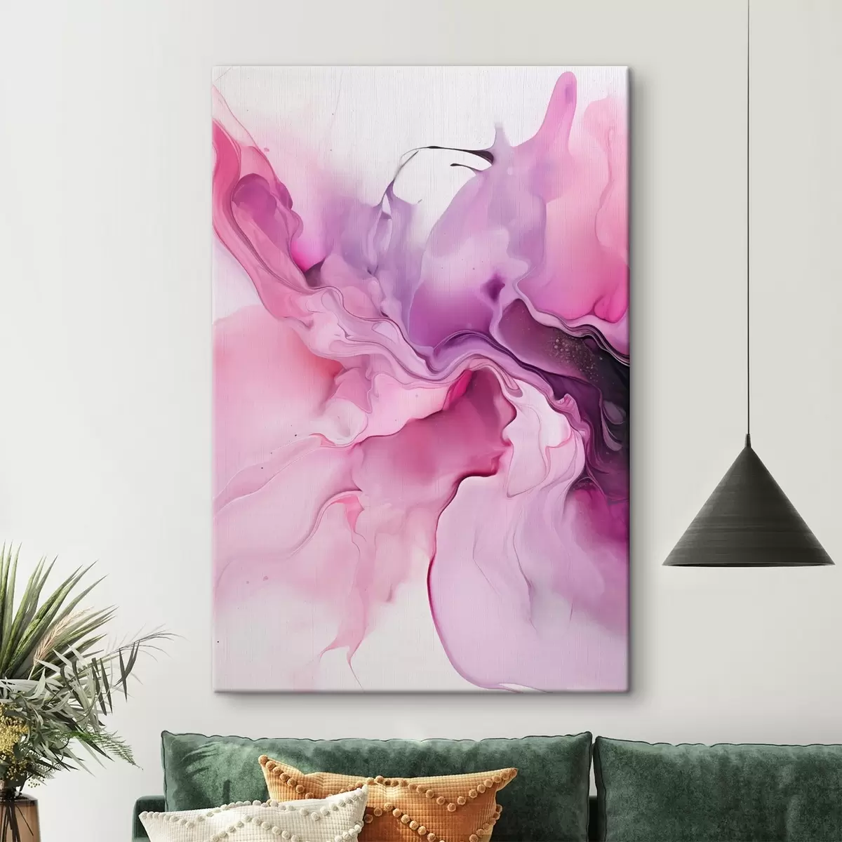  Schilderijen Abstracte wervelingen van roze, paars en zwart smelten samen in een vloeiende, organische compositie en creëren een gevoel van beweging s45195