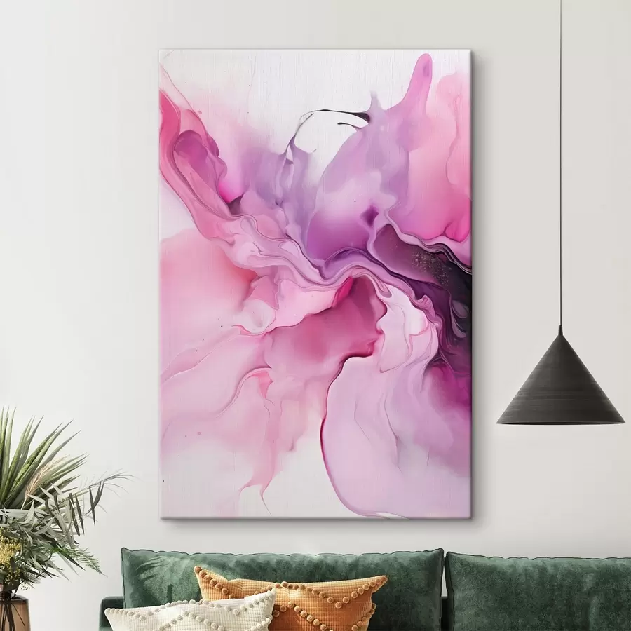  Schilderijen Abstracte wervelingen van roze, paars en zwart smelten samen in een vloeiende, organische compositie en creëren een gevoel van beweging s45195