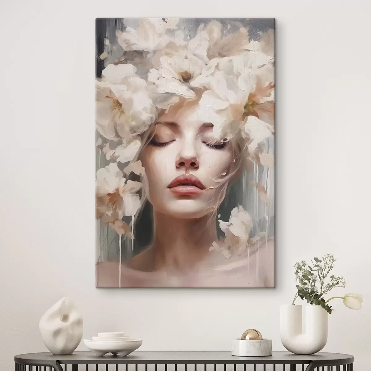  Schilderijen Vrouwenportret met witte bloemen s45218