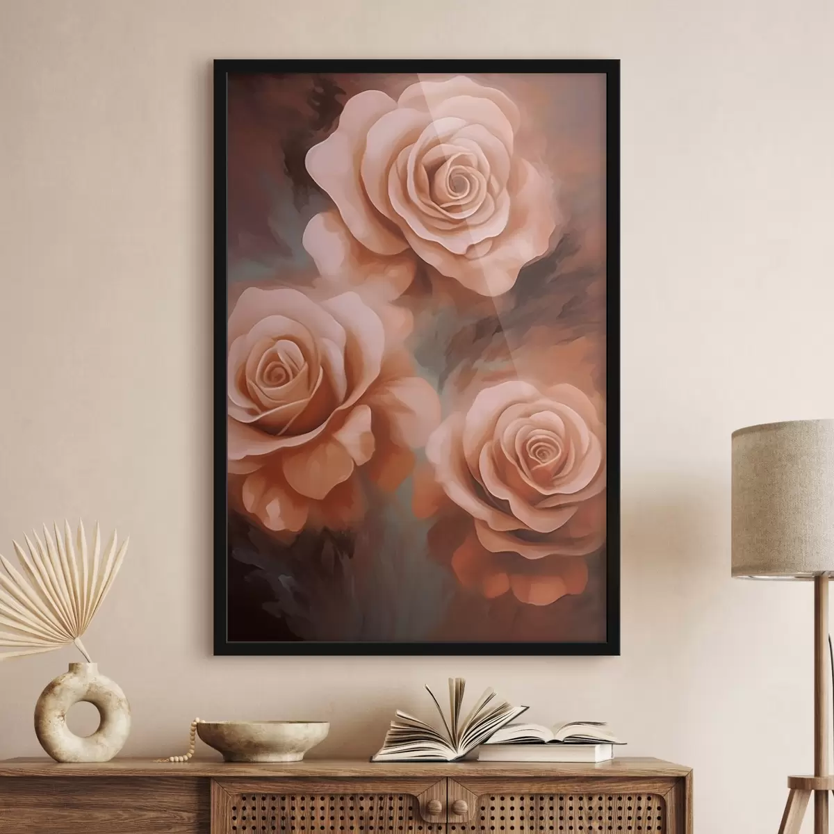 Poster Drie roze rozen op wazige achtergrond f45222