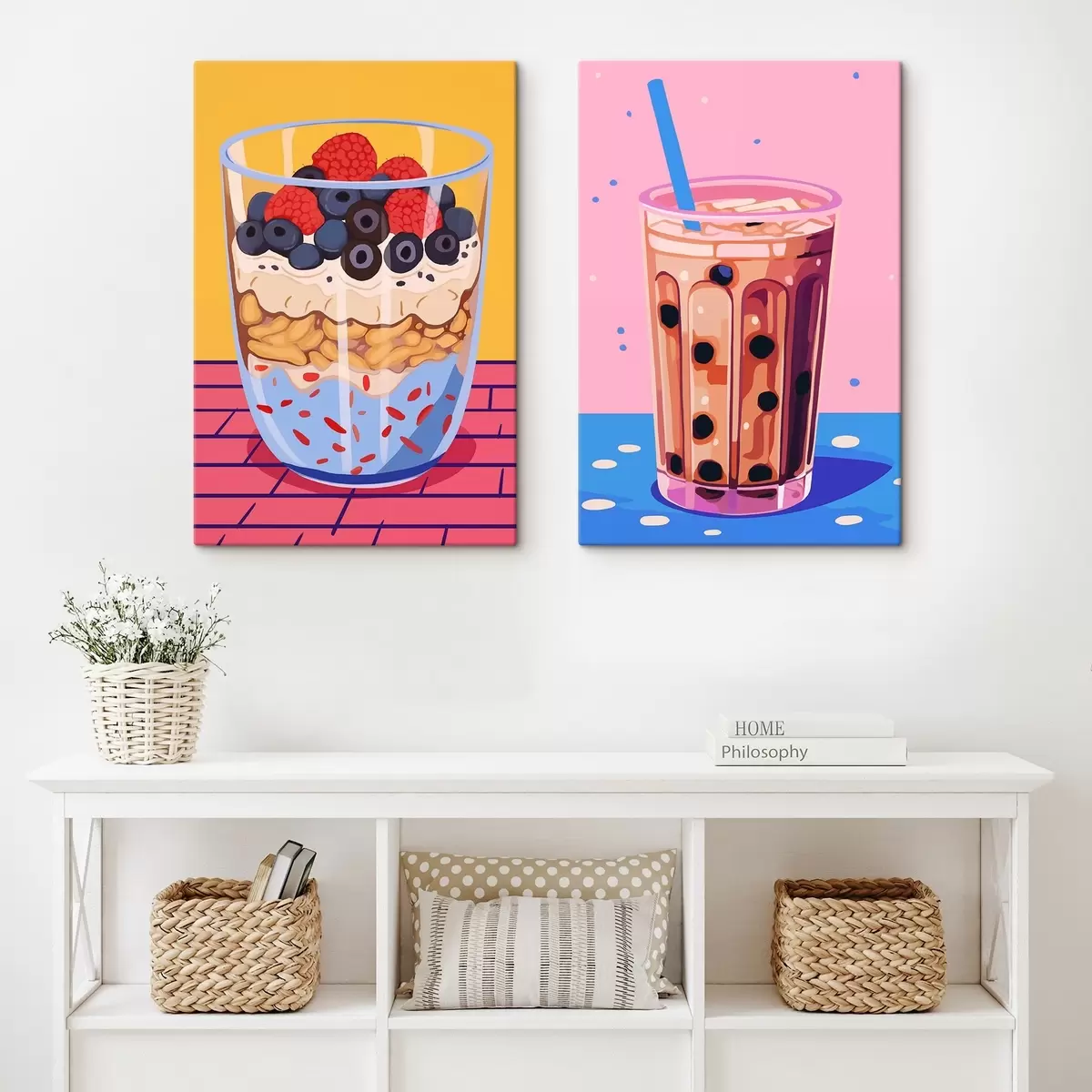  Schilderijen Bubbelthee en granola met fruit m00545