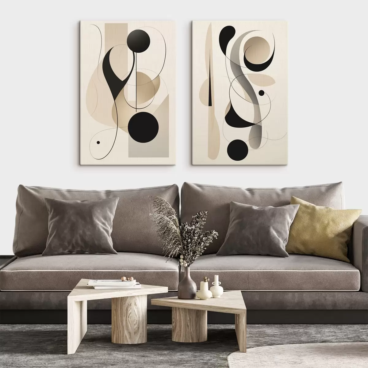  Schilderijen Abstracte compositie met rondingen en vormen m00538
