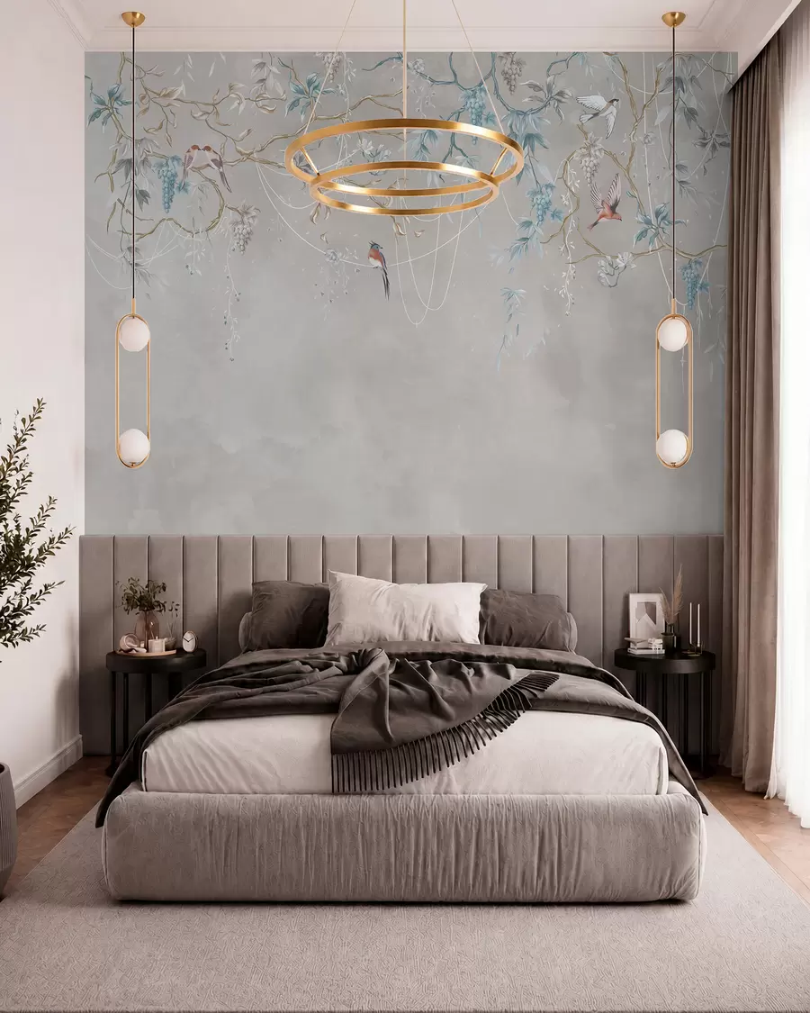 Fotobehang Variant met een zeer lichte achtergrond en blauwe accenten w04302v2