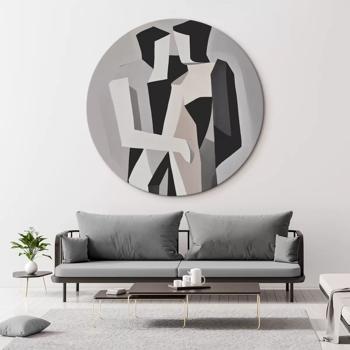 Ronde schilderijen Abstracte figuren in monochroom r45155