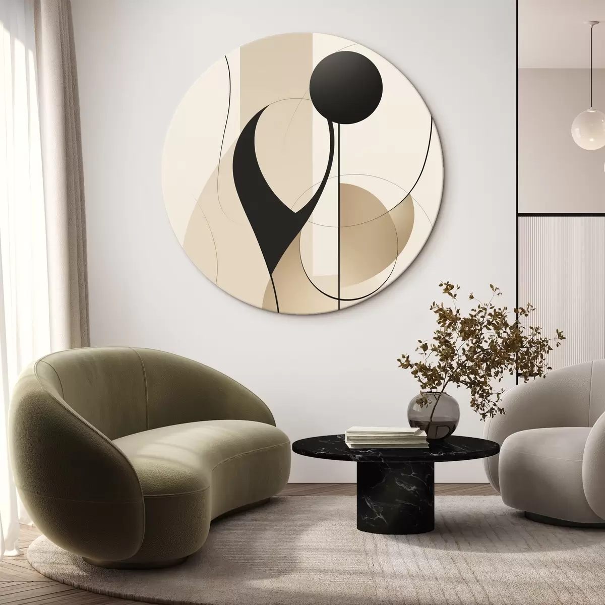 Ronde schilderijen Abstracte curven en vormen r45197
