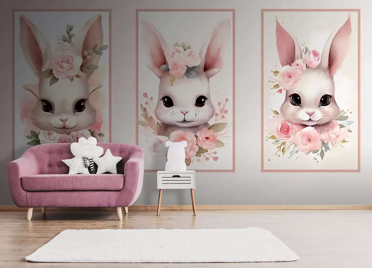 Fotobehang Drie schattige konijntjes w09180