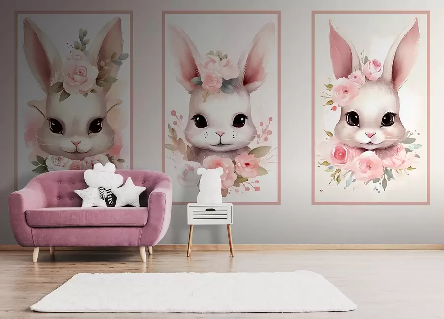 Fotobehang Drie schattige konijntjes w09180