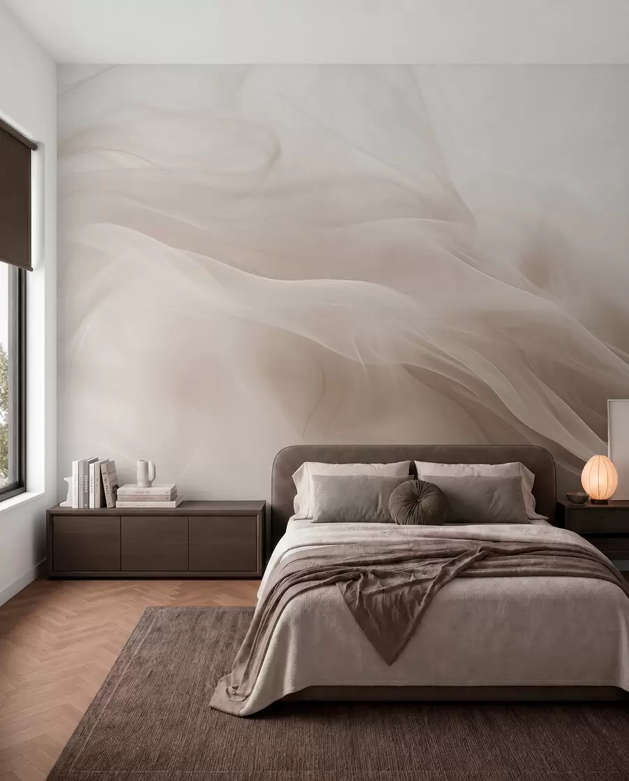 Fotobehang Zachte beige rookgolven in abstracte stijl w09273v1