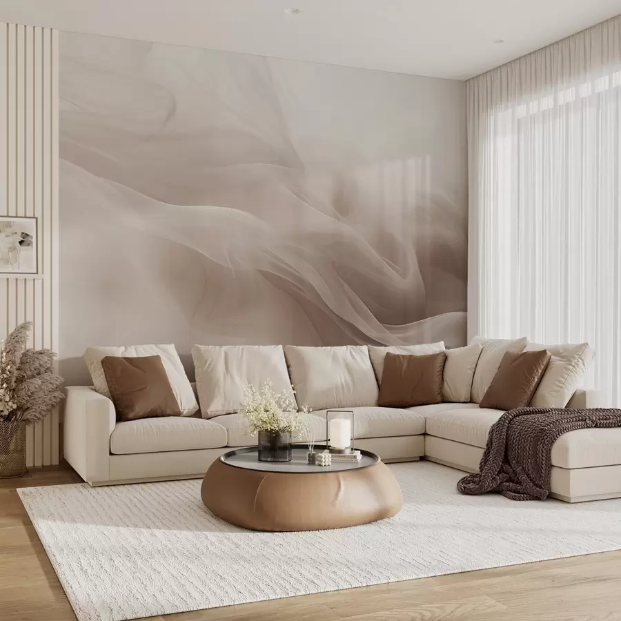 Fotobehang Zachte beige rookgolven in abstracte stijl w09273v1