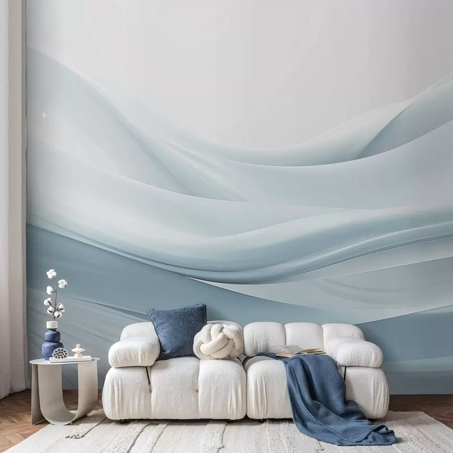 Fotobehang Blauwe stoffen golven in minimalistische abstracte stijl w09279v2