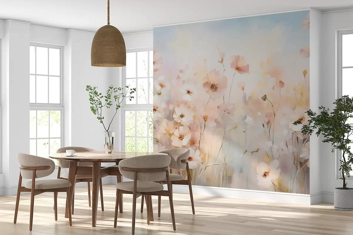 Fotobehang Wilde bloemen in pasteltinten in aquarelstijl w09280
