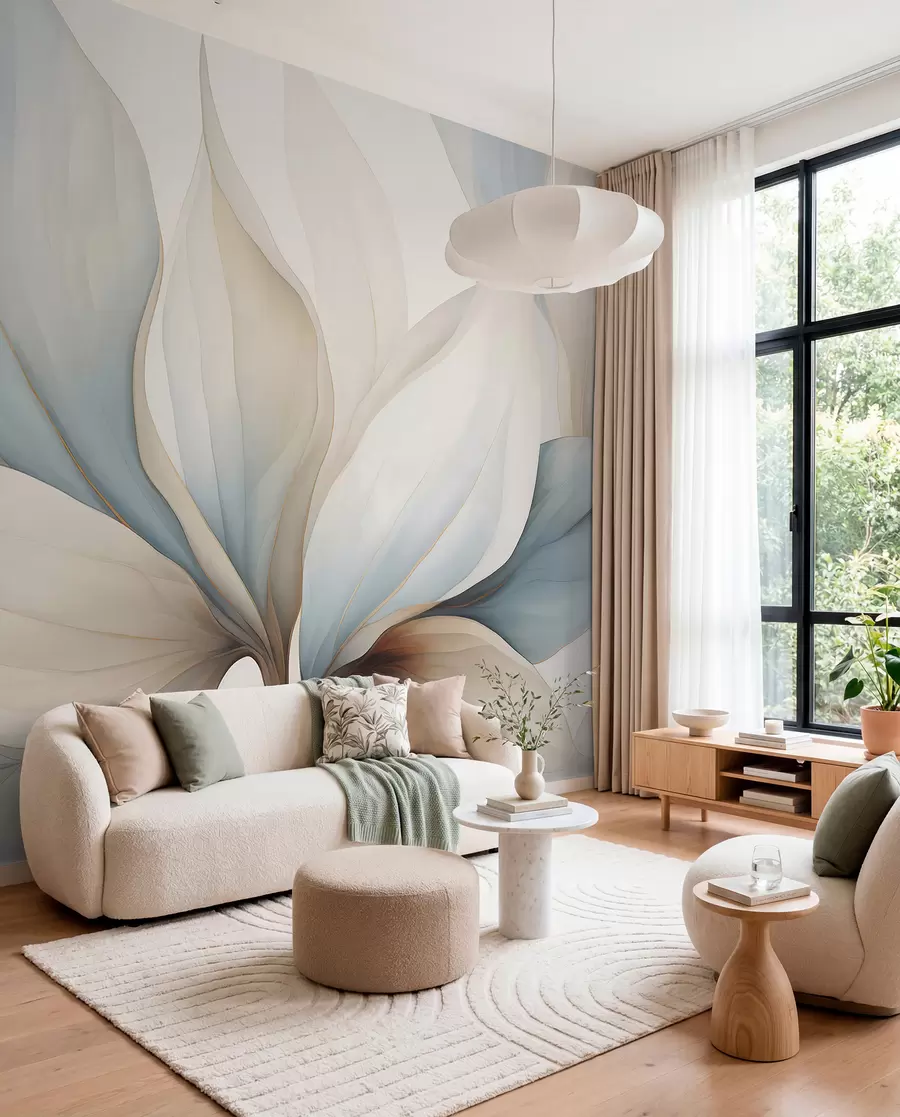 Fotobehang Waaiers van blauwe bloembladen w04317