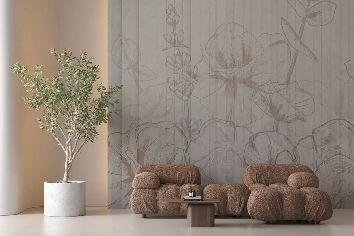 Fotobehang Silhouetten van planten op een betonnen achtergrond w04327