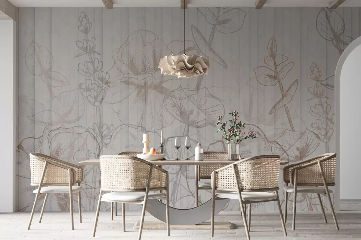 Fotobehang Silhouetten van planten op een betonnen achtergrond w04327