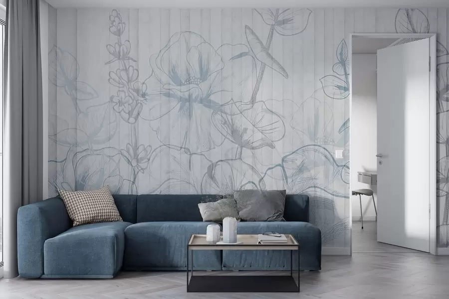 Fotobehang Silhouetten van planten op een betonnen achtergrond w04327v1