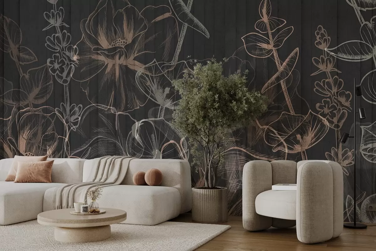 Fotobehang Silhouetten van planten op een betonnen achtergrond w04327v2