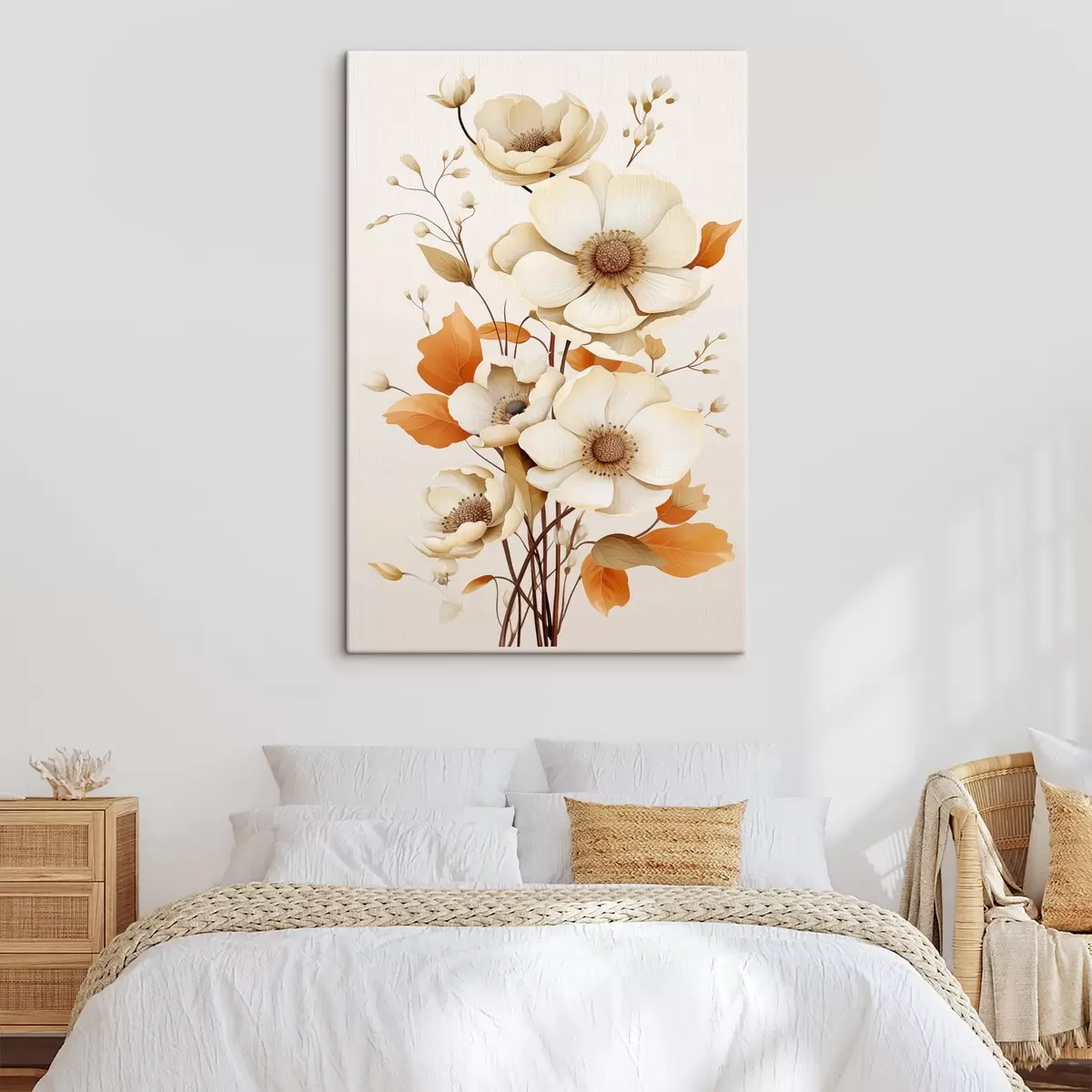  Schilderijen Lichte bloemen op een beige achtergrond s44549