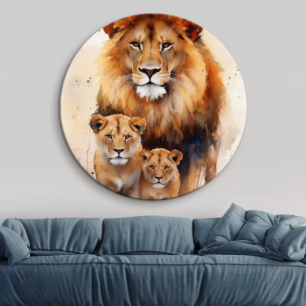 Ronde schilderijen Een leeuwenfamilie r44555