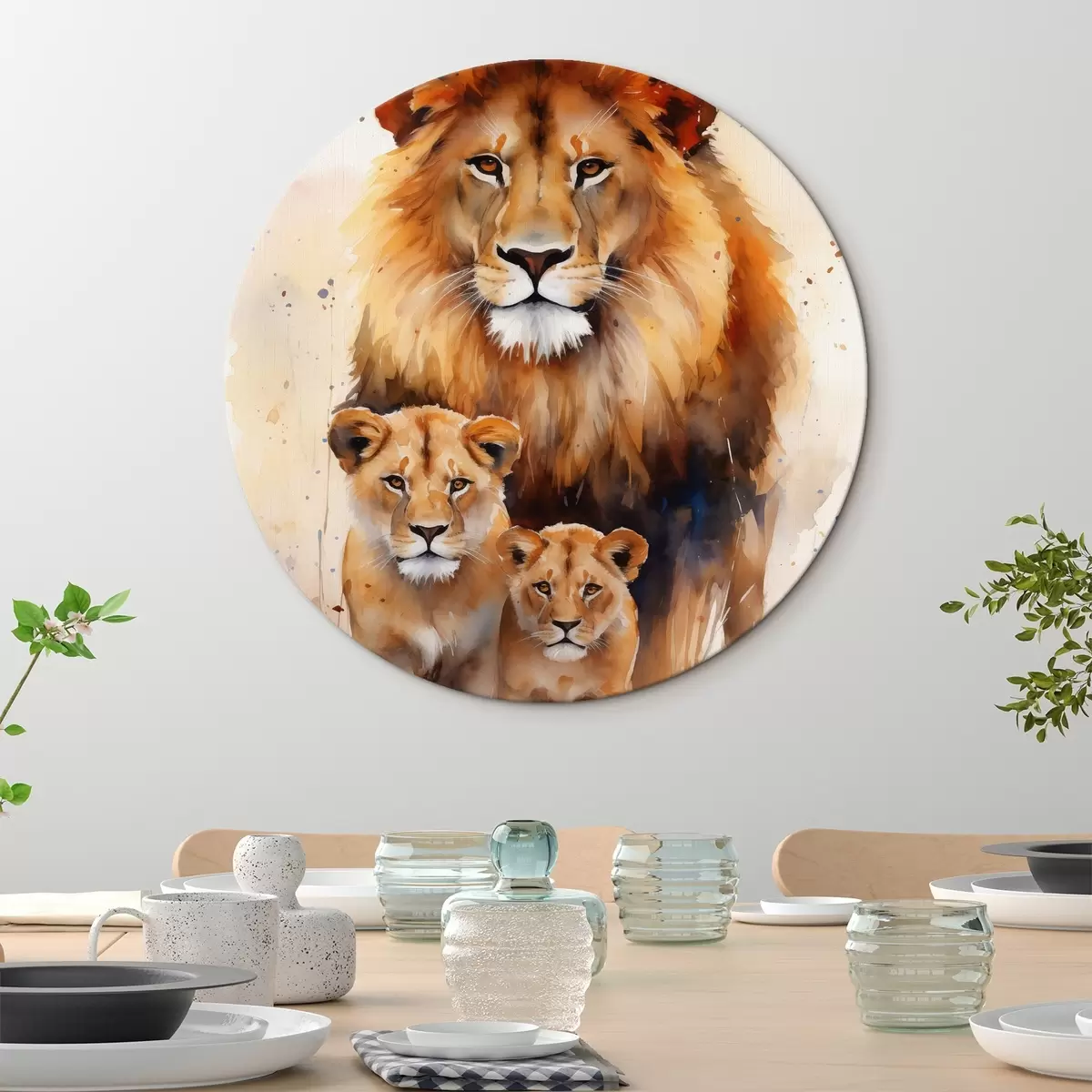 Ronde schilderijen Een leeuwenfamilie r44555