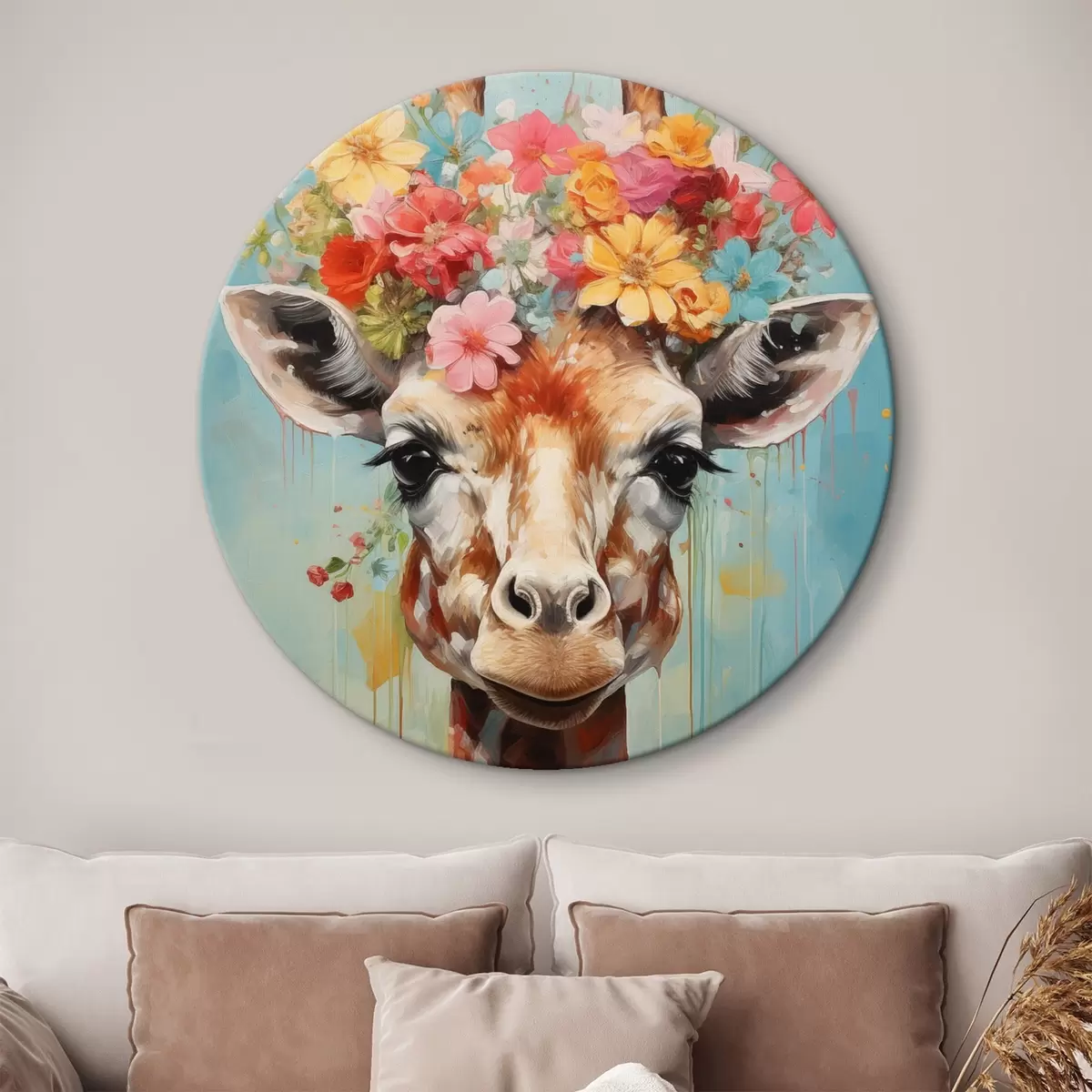 Ronde schilderijen Een schattige giraffe r44557