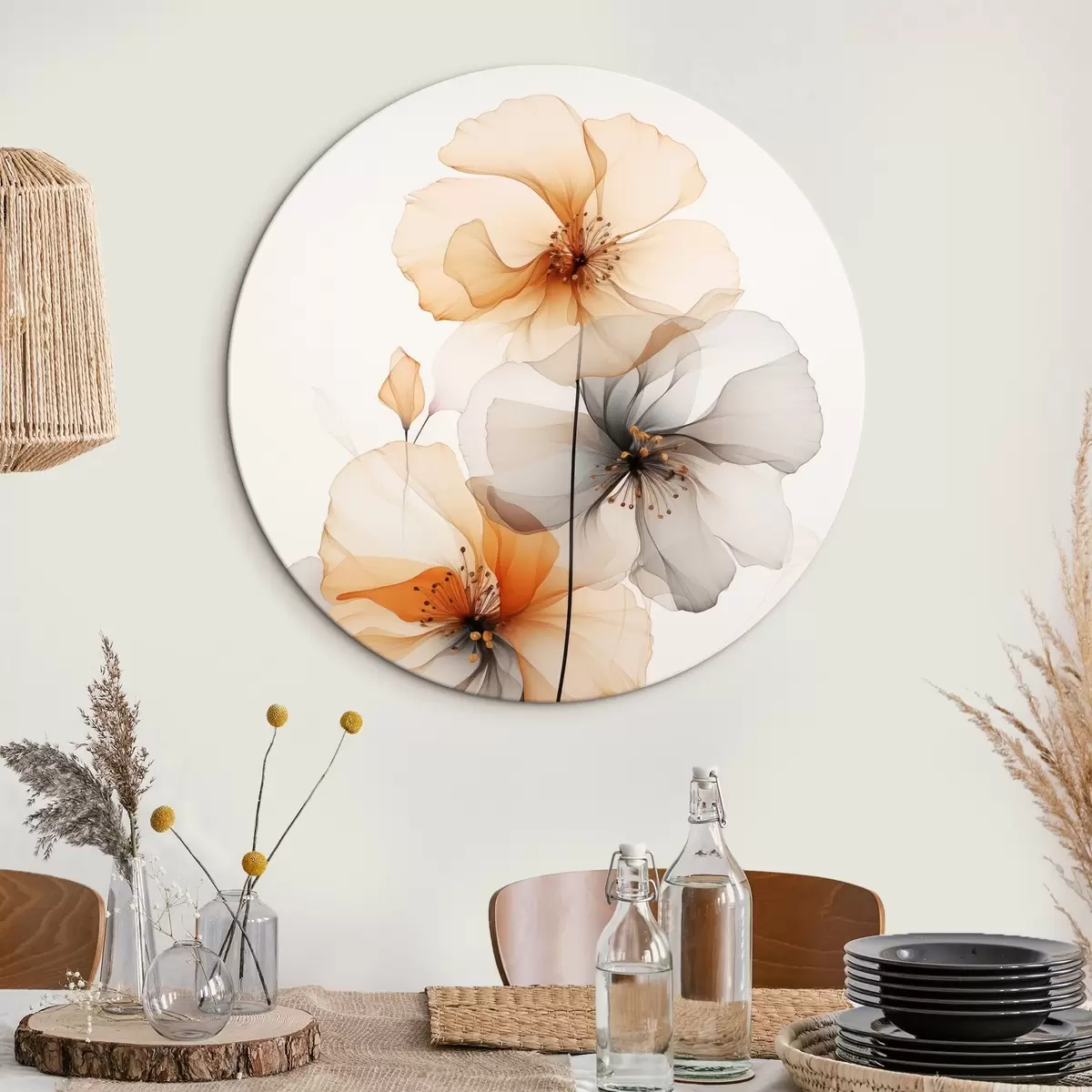 Ronde schilderijen Abstracte doorschijnende bloemen r44558