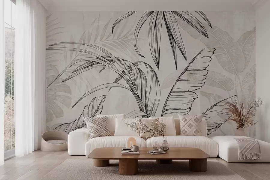 Fotobehang Bladeren op achtergrond met imitatie waas en textuur w04362