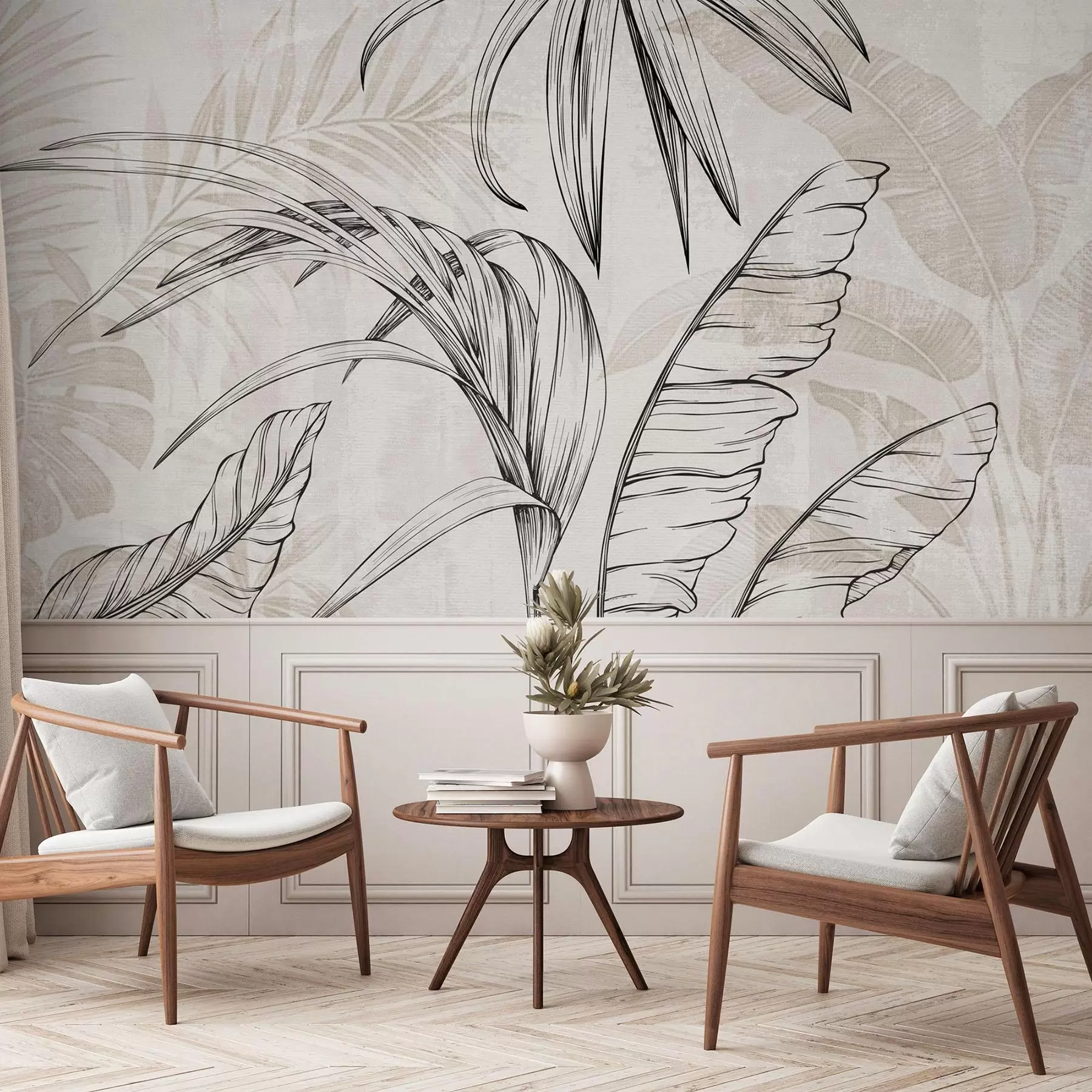 Fotobehang Bladeren op achtergrond met imitatie waas en textuur w04362