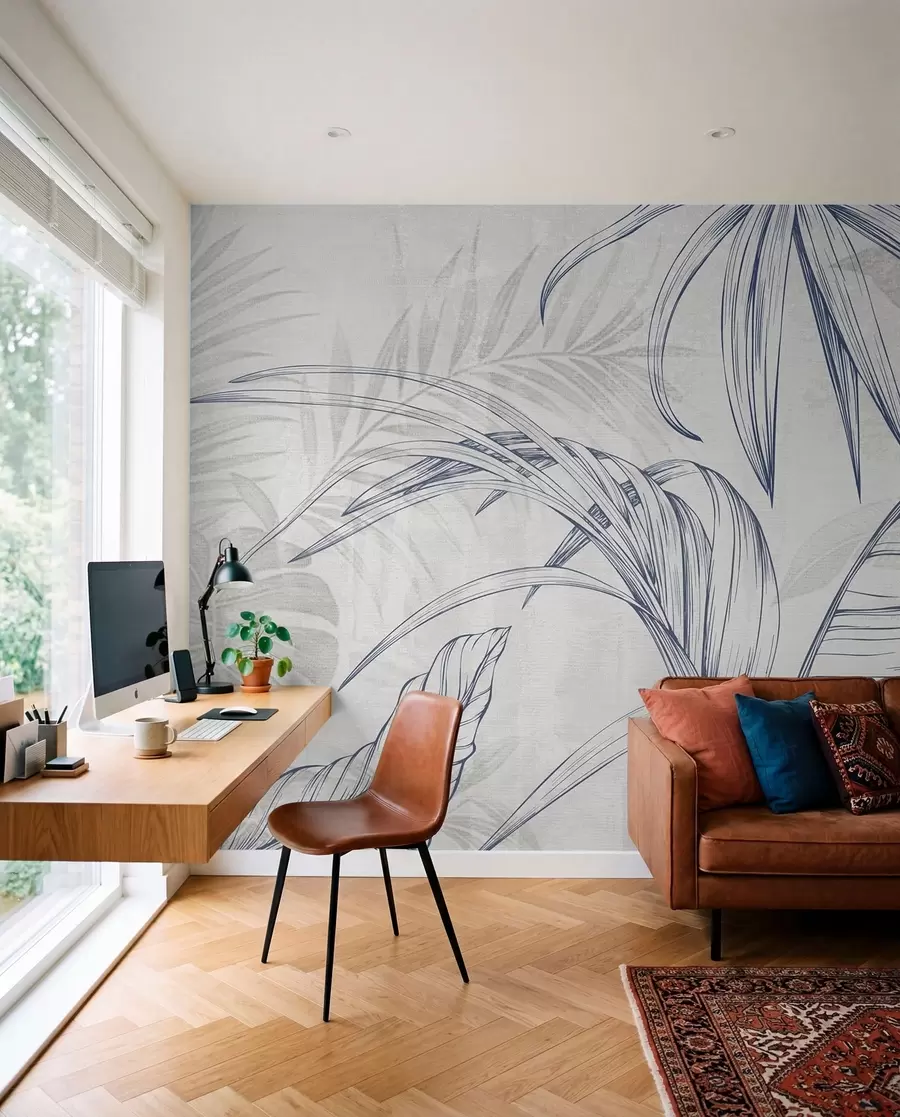 Fotobehang Inktbladeren — Blauw w04362v1