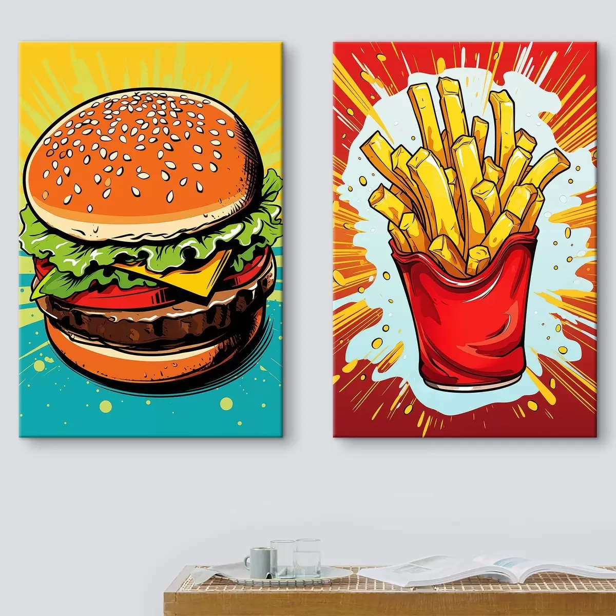  Schilderijen Friet en hamburger m00556