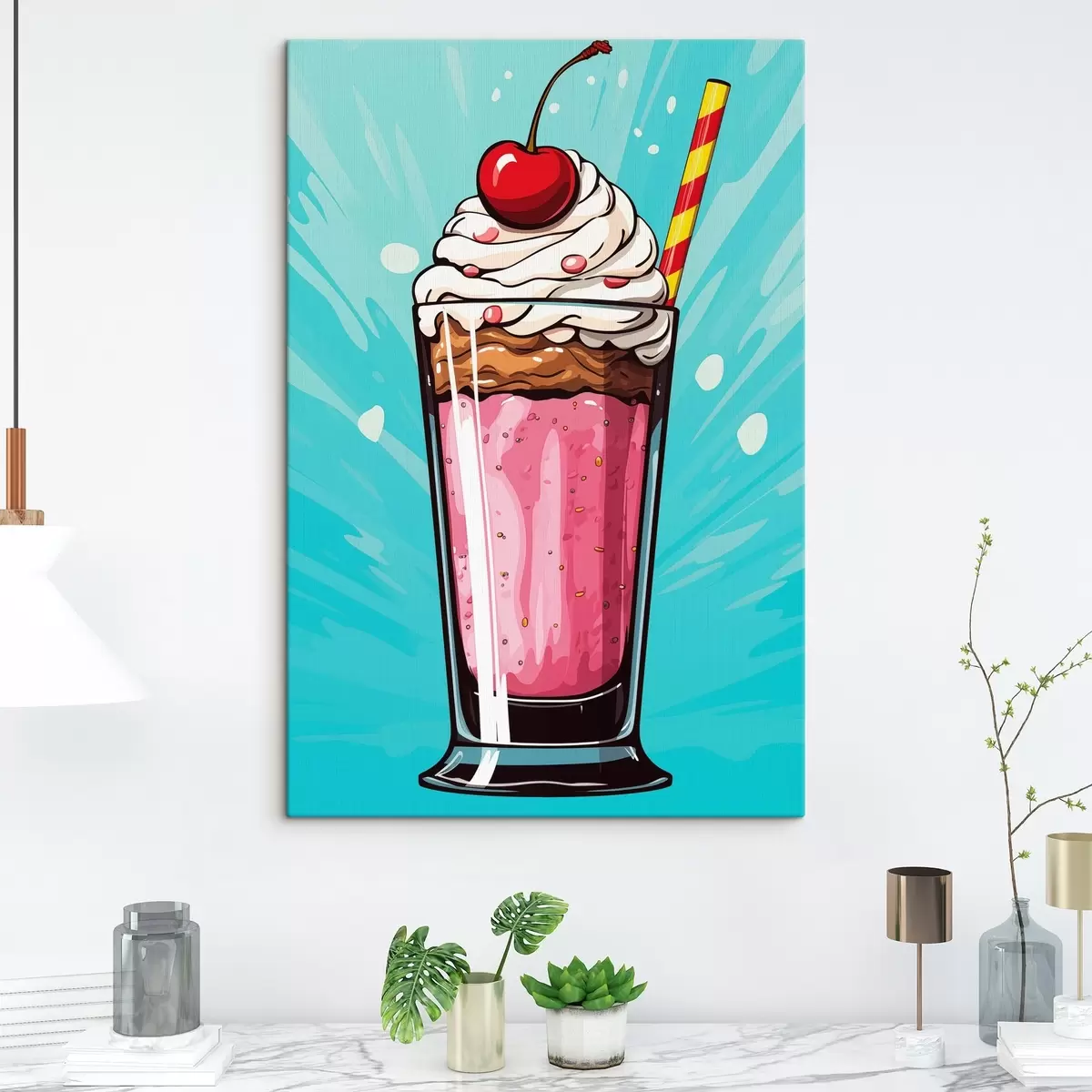  Schilderijen Aardbeienmilkshake met kersen s45273