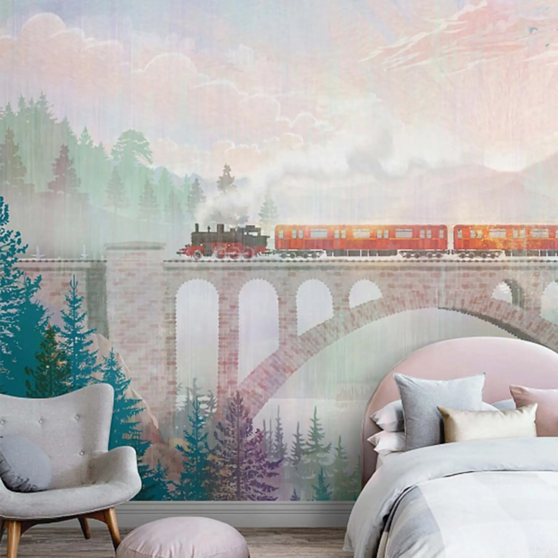 Fotobehang Trein, kunstverf en verf u64350