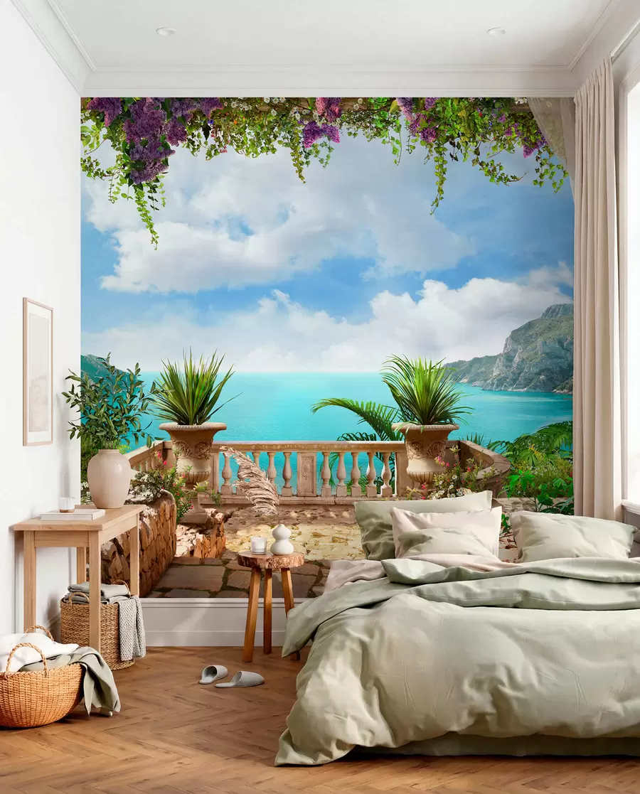 Fotobehang Veranda, met uitzicht op de baai u68055