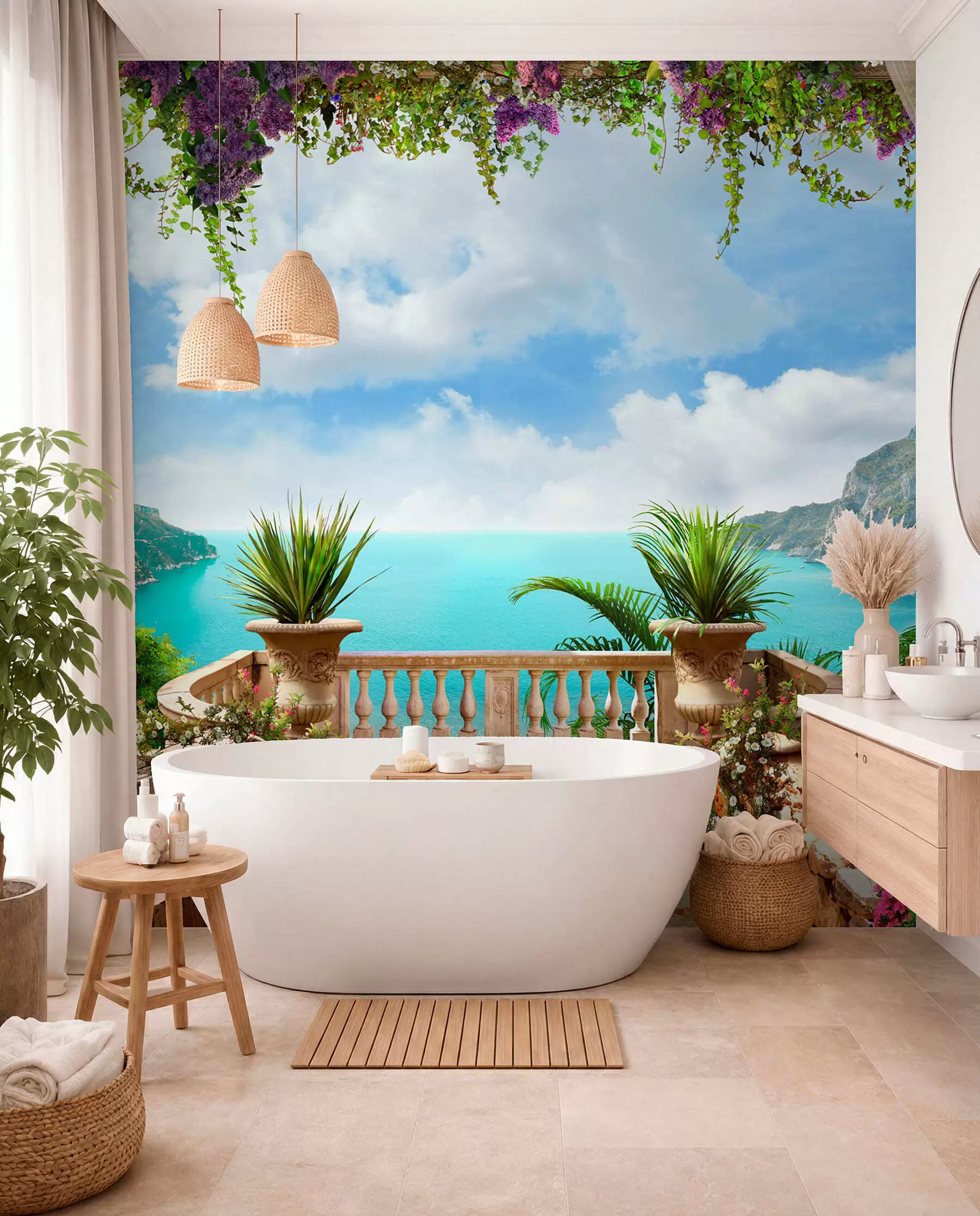 Fotobehang Veranda, met uitzicht op de baai u68055