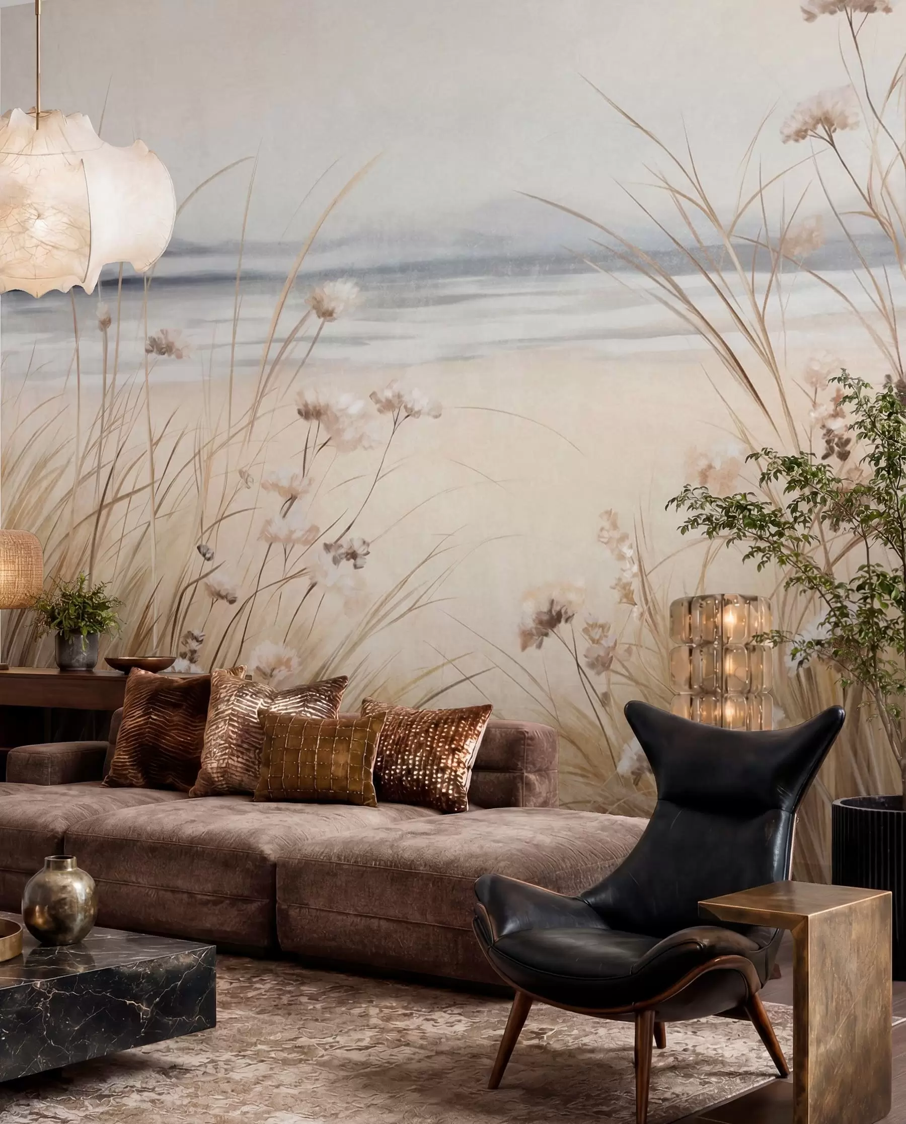 Fotobehang Wilde bloemen aan zee w09298