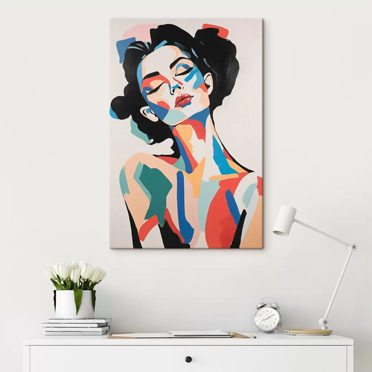 Schilderijen Abstract portret van een vrouw met imitatie van penseelstreken s45234