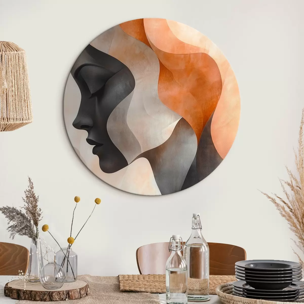 Ronde schilderijen Abstractie met een portret van een vrouw r45235