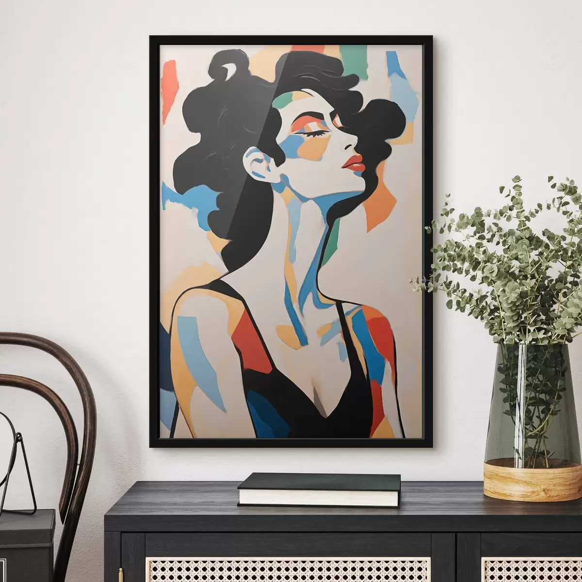 Poster Abstract portret van een vrouw met imitatie van penseelstreken f45233