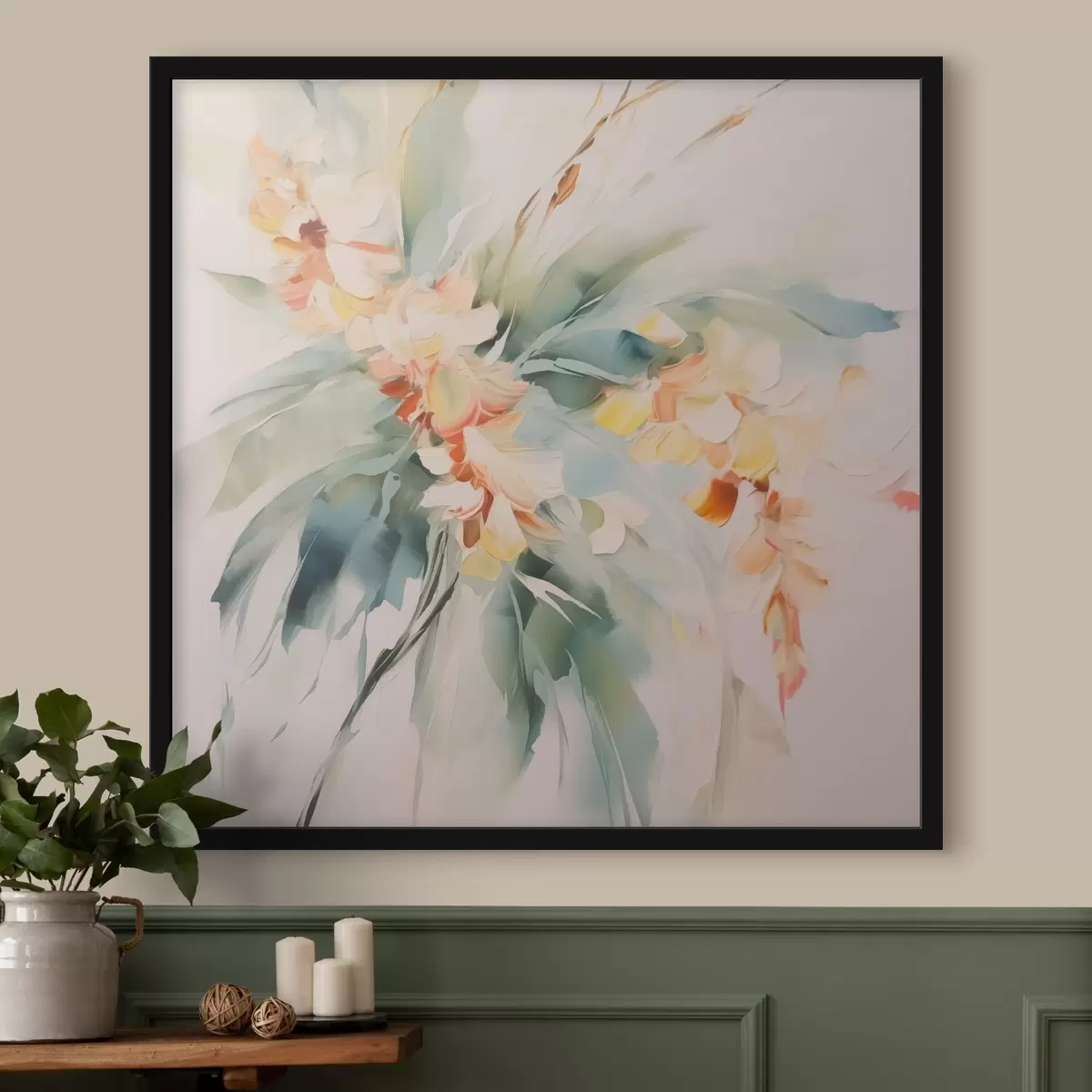 Poster Abstracte bloemen in gebladerte f45305