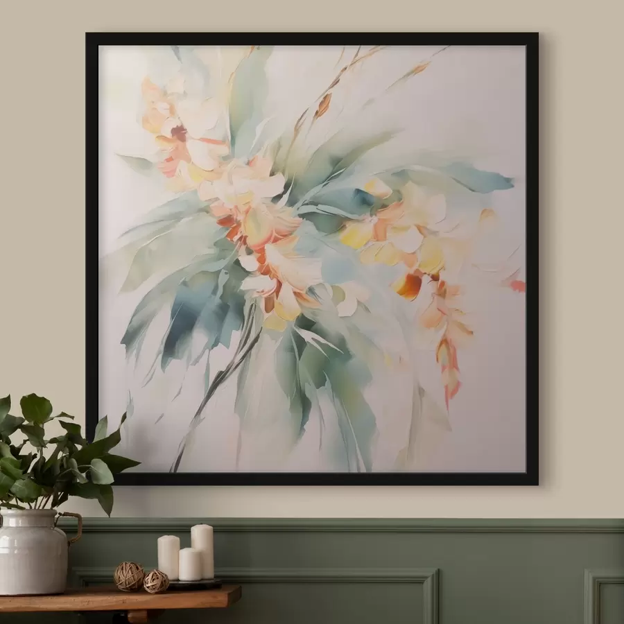 Fotobehang Abstracte bloemen in gebladerte f45305