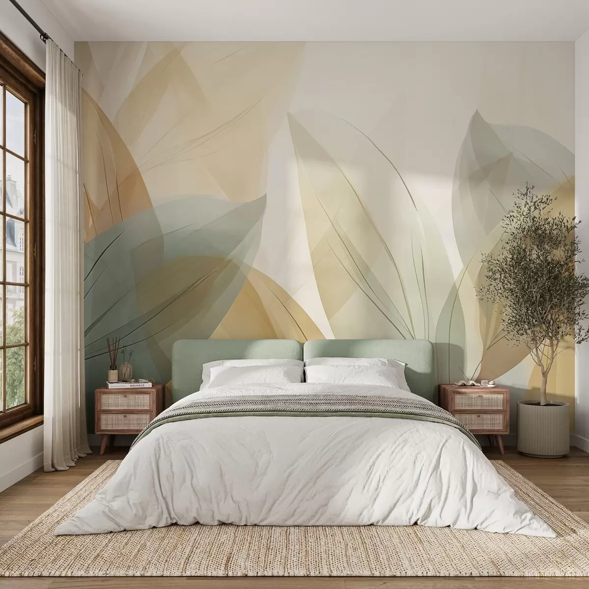 Fotobehang Transparante bladeren in abstracte stijl w04351