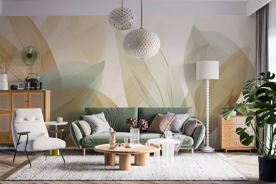 Fotobehang Transparante bladeren in abstracte stijl w04351