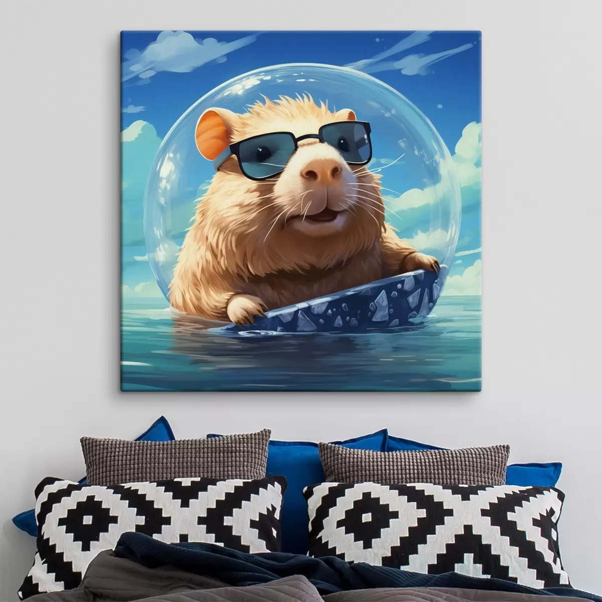  Schilderijen Vrolijke capibara in een transparante bel op het water s45029