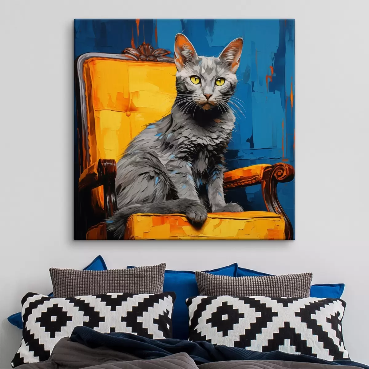  Schilderijen Artistiek kattenportret op blauwe achtergrond s45030