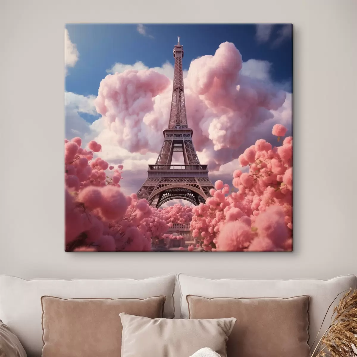  Schilderijen Eiffeltoren in roze wolken in fantasiestijl s45036