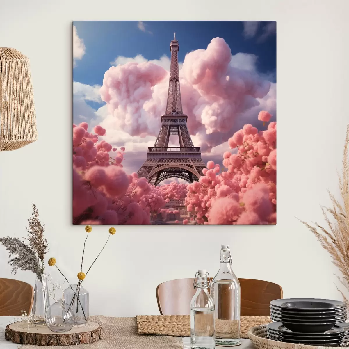  Schilderijen Eiffeltoren in roze wolken in fantasiestijl s45036