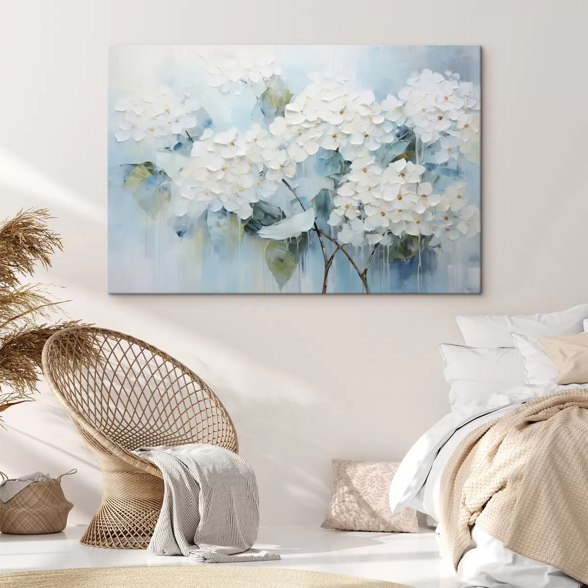  Schilderijen Bloeiende witte hortensia's in olieverfschilderijstijl s45051