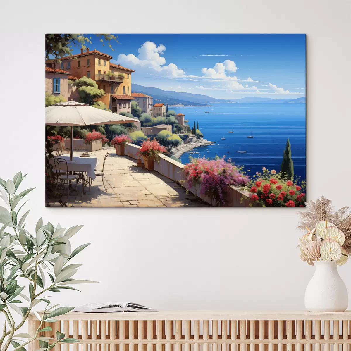  Schilderijen Mediterraan landschap met bloeiend terras in artistieke stijl s45053