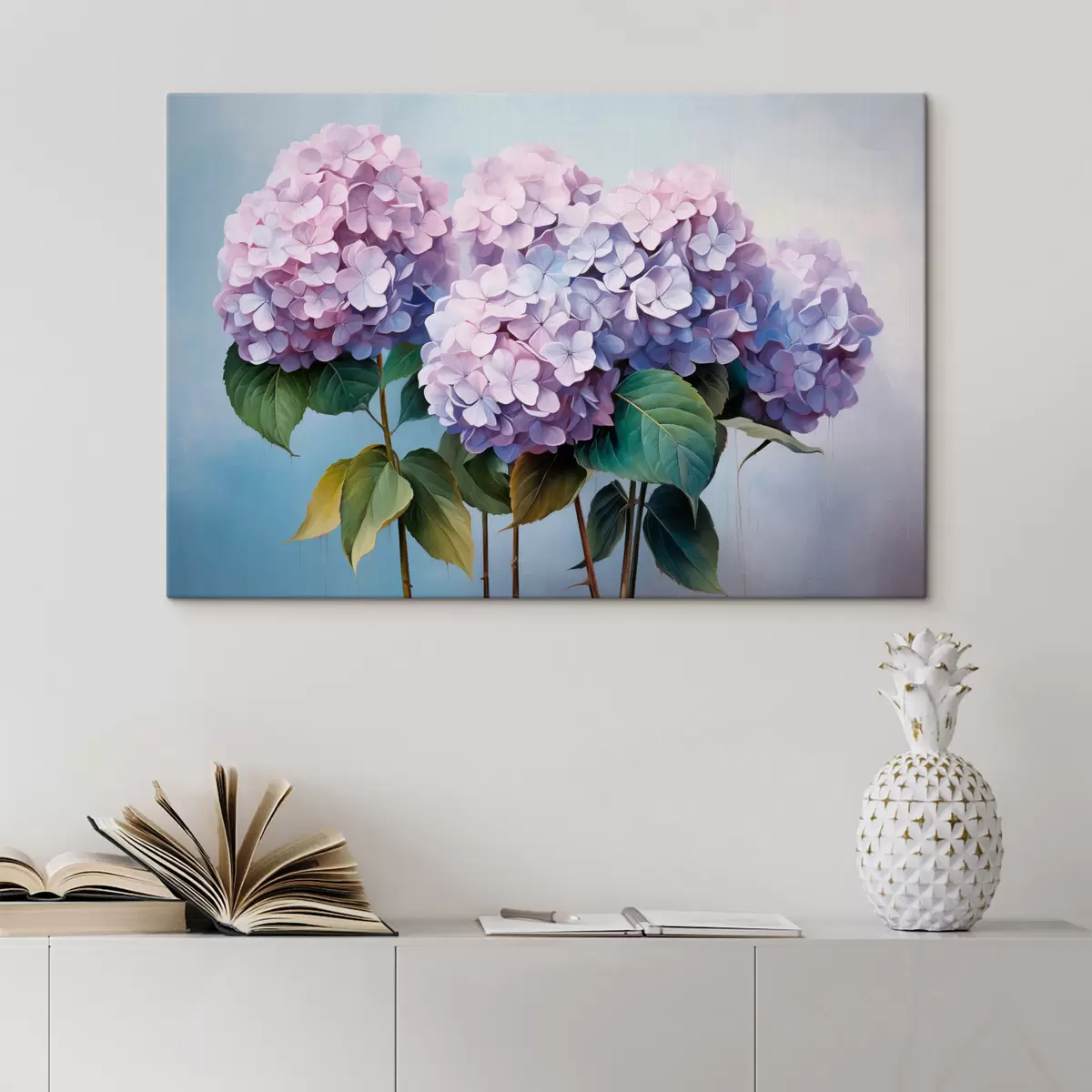  Schilderijen Roze en lila hortensia's in schilderachtige stijl s45055