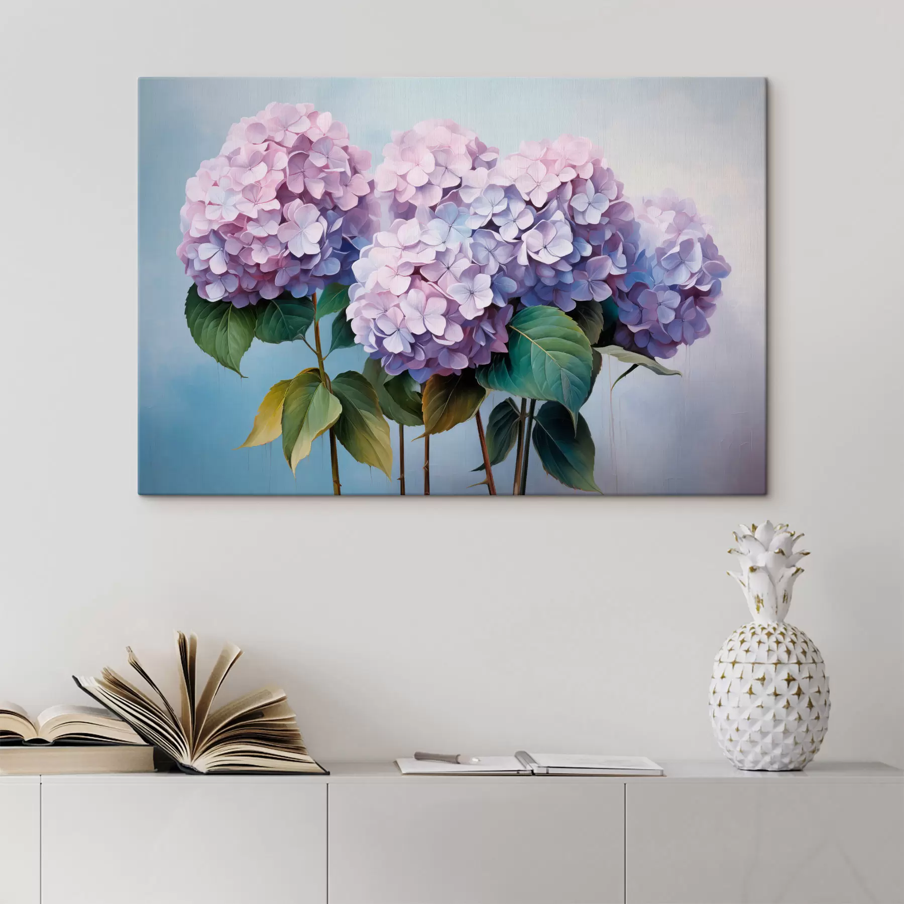  Schilderijen Roze en lila hortensia's in schilderachtige stijl s45055