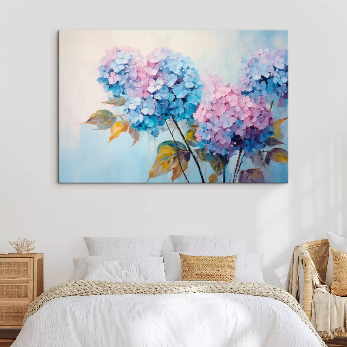  Schilderijen Abstracte hortensiabloesems in zachte tinten s45056